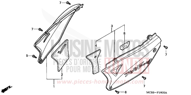 SIDE COVER for Transalp 650 MOODY BLUE METALLIC (PB296) from 2001